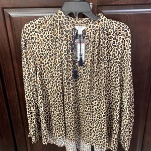 Crown and Ivy Blouse Navy and Brown print